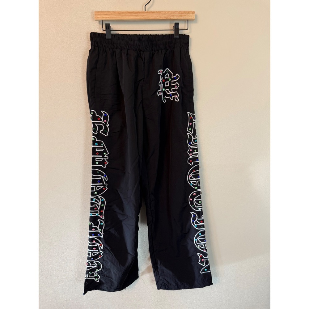 Mixed Emotion ME Rhinestone Nylon Track Pants Black NWT Unisex M